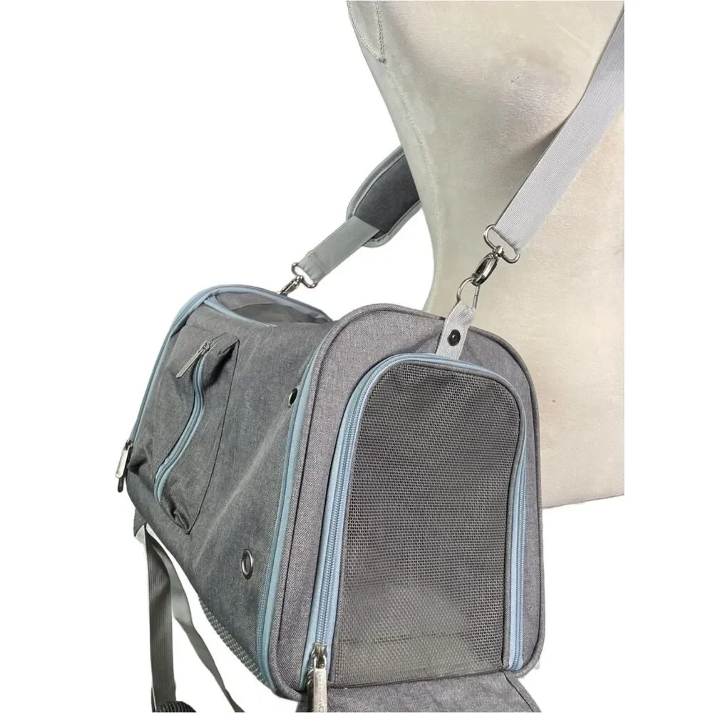 Mr. Peanuts Gray & Blue Convertible Small Pet Backpack & Crossbody Bag -Fleece